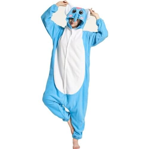Adults Polar Fleece Blue Elephant Animal Kigurumi Womens Mens Onesies Pajamas Cosplay Costume for Halloween and Carnival Party