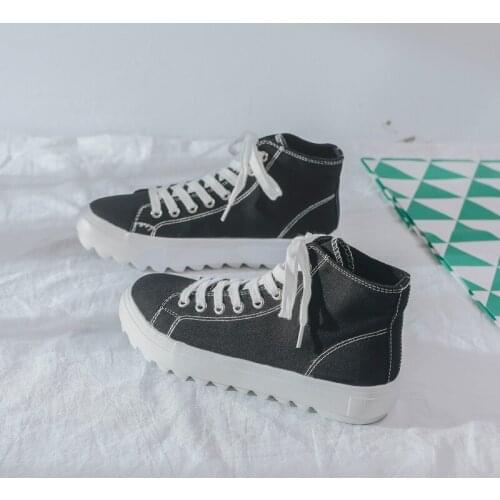 QWEDF 2019 Vulcanize Casual Flats Summer Shoes Woman Lace Up Walking Canvas Shoes High Top White Sneakers Women Feminino X10-37