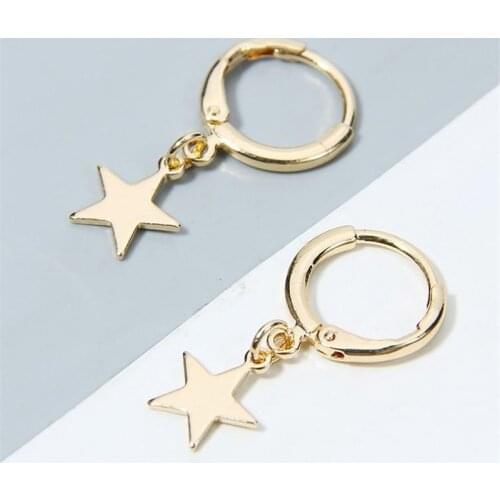 Women Star Moon Earrings Round Circle Earring Metal Drop Dangle Gold Color Geometric Statement Earrings 2020 Fashion Jewelry
