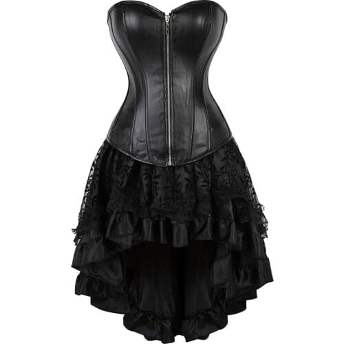 Sapubonva Leather Corset Dress Steampunk Women Corset Top Blouse Bustier Sexy Zipper Style Exotic Lingerie Gotico Korset mujer