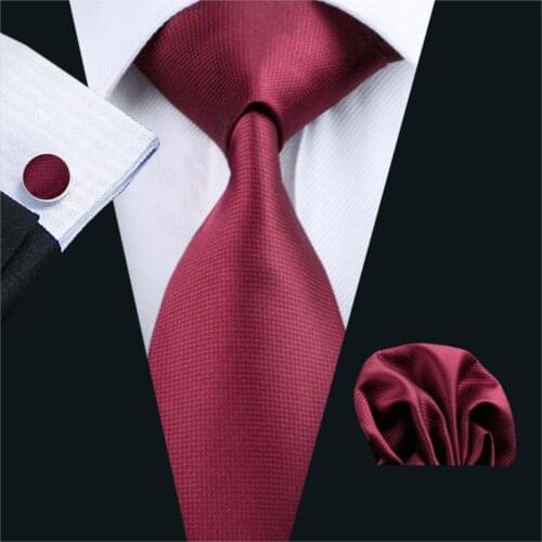 FA-430 Mens Tie Red Solid Silk Jacquard Woven Classic Tie Hanky Cufflinks Set Ties For Men Business Wedding Party Free Shipping