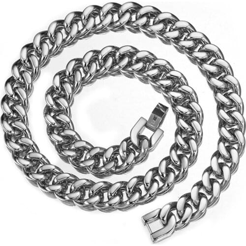 15mm Top Quality 316L Stainless Steel Silver Color Necklace Or Bracelet Bangle Curb Cuban Chain Mens Unisexs Biker Jewelry 7-40"