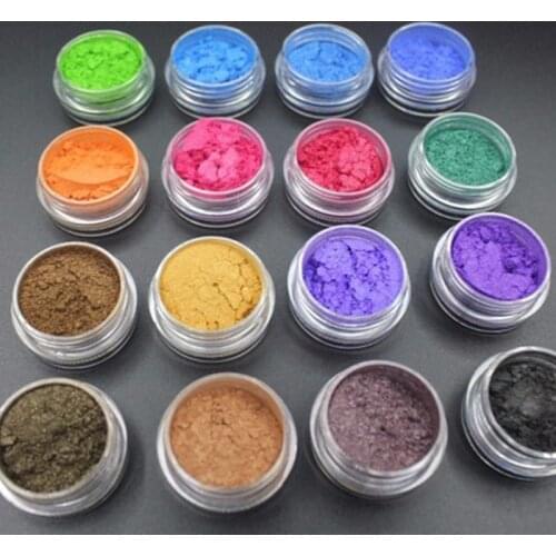 16 Colors Natural Cosmetic Mica Pigment Pearl Powders loose Eyeshadow Safe To Use For Nail,Lipstick,Makeup,Eyeshadow,Soap,FPB16