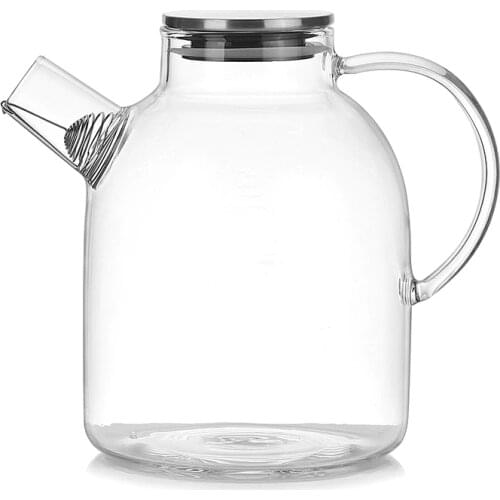 1800ml Water Pitcher, Resistant Transparent Glass Kettle Teapot Coffee Juice Jug with Stainless Strainer Functional