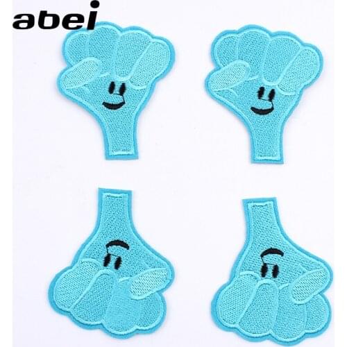 20pcs/lot Embroidery Patch Blue Fist Face Funny Clothing Decoration Sewing Accessories Gift Diy Iron Heat Transfer Applique