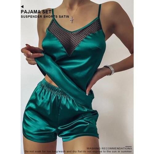 2021 Sexy Pure Satin Pajamas Home Wear Womens Halter Shorts Two-Piece Suit Womens Comfortable Fabric Vest