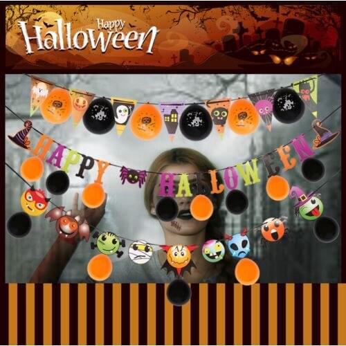 3m/5m Halloween Hanging Ceiling Hang Batts Wall Decoration Scary Cartoon Banners With Balloons 3 Types