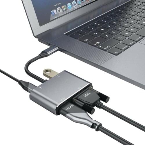 4 in 1 USB Type-C to HDMI VGA Card Reader Ports Hub Adapter for MacBook-Pro