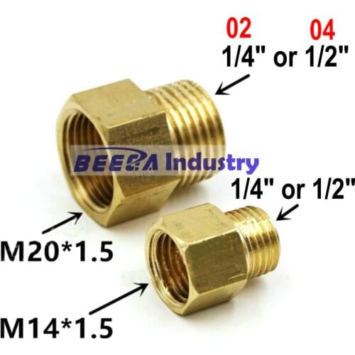 Pressure gauge adapter, transit connector, M20*1.5 / M14*1.5 transit to 1/4'', 1/2