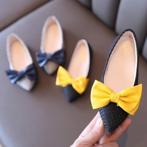 Spring Autumn Girls Shoes Butterfly Slip on Flat Shoes Big Girl Loafer Pointed Toe Kids Ballet Flats Children Knit Princess Shoe