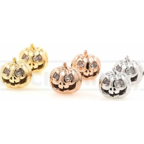 Cubic Zirconia Pumpkin Beads Halloween Charm DIY Jewelry Bracelet Necklace Making Accessories 11.5x10.8MM