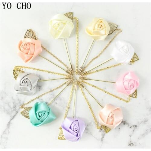 Rose Boutonniere Corsage Wedding Boutonniere Pin for Men Women Silk Buttonhole Groomsmen Party Prom Suit Accessories Brooches