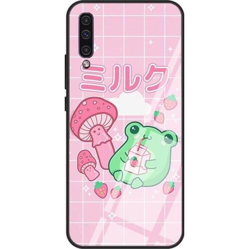 Cottagecore Frog Strawberry Aesthetic Tempered Glass Phone Case For Samsung A12 A32 A52 A72 A51 A71 A31 A40 A50 A70 A20e A21S