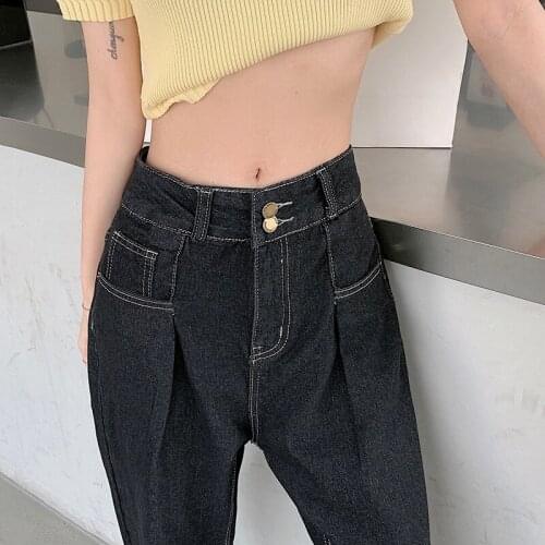 Black Plus Large Size Oversize Korean Vintage Autumn WomenS Clothing High Waist Trousers Fashion Jeans Pants For Girls