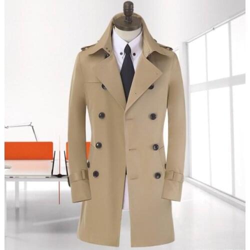 Long coat men trench coat khaki beige