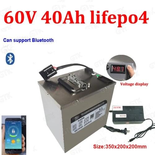 GTK 60V 40Ah lifepo4 battery with bluetooth BMS APP for 2500w Electric Bicycle bike Forklift Scooter mountain bike + 5A charger
