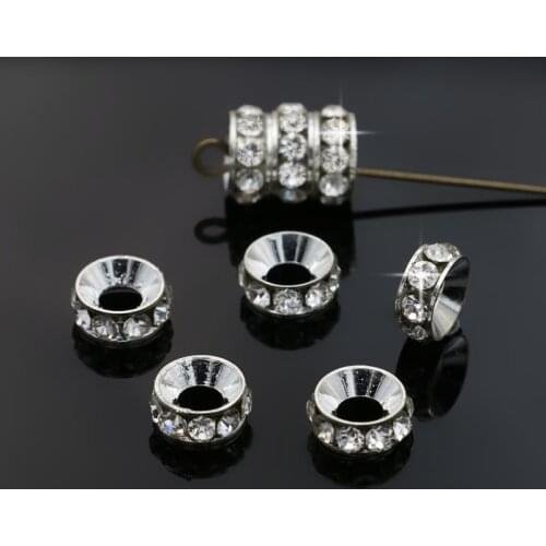 JAKONGO Antique Silver Plated Round Crystal Spacer Beads Loose Beads for Making Bracelet DIY Jewelry Findings 8mm 10pcs