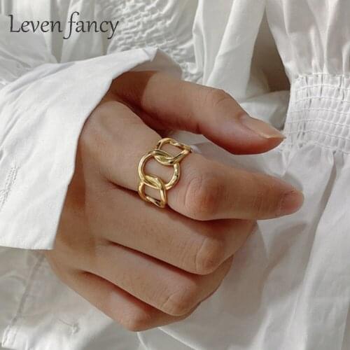 Circle Stacking 925 Sterling Silver Forever Bound Link Chain Rings for Women Gold Jewelry Engagement Promise Ring Adjust Size