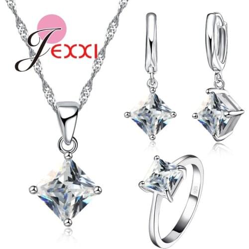 Hot Selling Solid 925 Sterling Silver CZ Crystal Necklace Earrings Ring Jewelry Set Factory Price Wedding Bridal Accessories