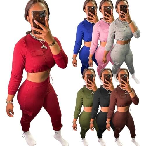 Casual Woman Pants Set Drawstring Sweater + Long Pants With Pocket Femme Streetwear Tracksuit Winter Clothes Women