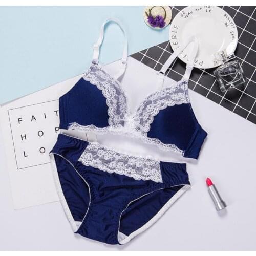 Sexy Women Back Closure Padded Bra Sets B Cup Lace Gauze Patchwork Wireless Bras+Paties Suits Multi-Color