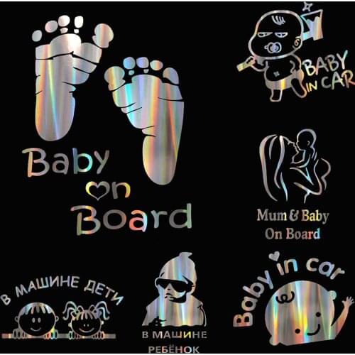 Colorful Laser Russian Kids on Board Car "Baby In Car" Car Decals KK Vinyl Stickers Cartoon Car Sticker 13cm*16cm