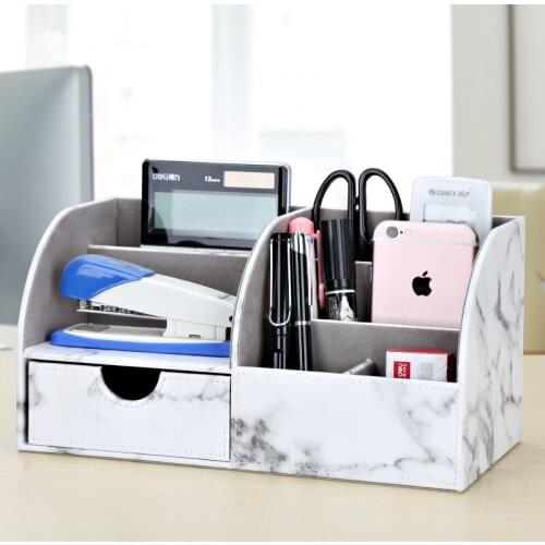 Creative PU Leather Desktop Storage Box for Offie Marble Pattern Debris Multifunctional Box Cosmetic Case Three layers drawer