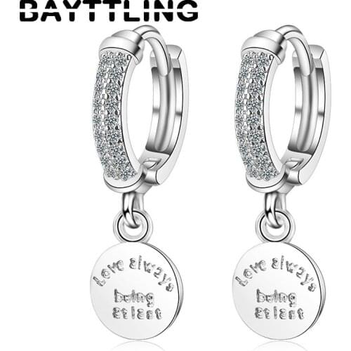 BAYTTLING 925 Sterling Silver Letter Round Pendant Zircon Earrings For Women Fashion Luxury Birthday Gift Jewelry
