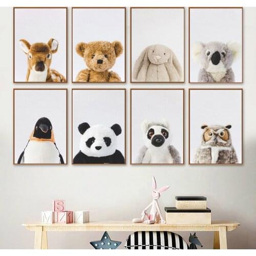 Doll Stuffed Animal Bear Fox Rabbit Deer Nursery Wall Art Canvas Painting Nordic Posters And Print Wall Pictures Baby Room Decor