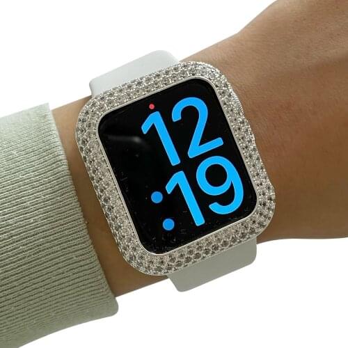 Luxury Metal Frame for Apple Watch Case Cover iWatch SE 6 5 4 3 Protective Protector Bling 40mm 44mm Stainless Silver for Women