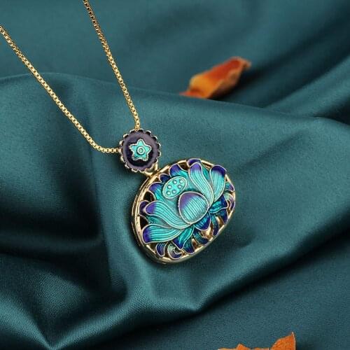Fashion ethnic Flower cloisonne necklace vintage jewelry,Delicate enamel pendants Necklace,jewelry for womens