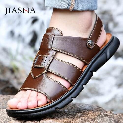 Men Sandals Summer Sandals Outdoor Men Roman Flats Sandals Soft Comfortable Men Shoes Genuine Leather Beach Sandals Big Size