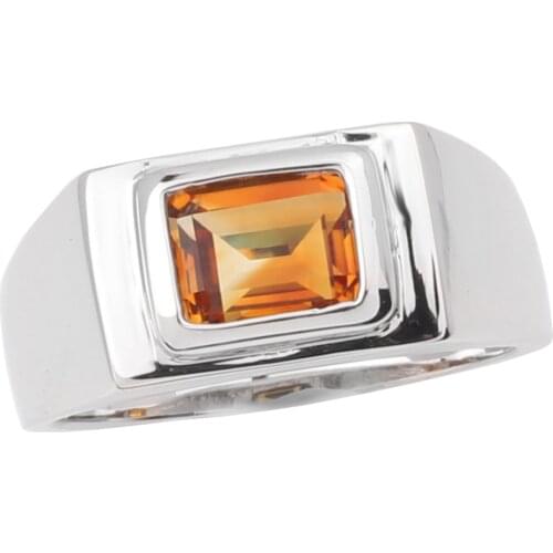 Men Ring Yellow Citrine Gemstone 925 Sterling Silver Band 7x9mm Natural Crystal November Birthstone Jewelry R509GCN