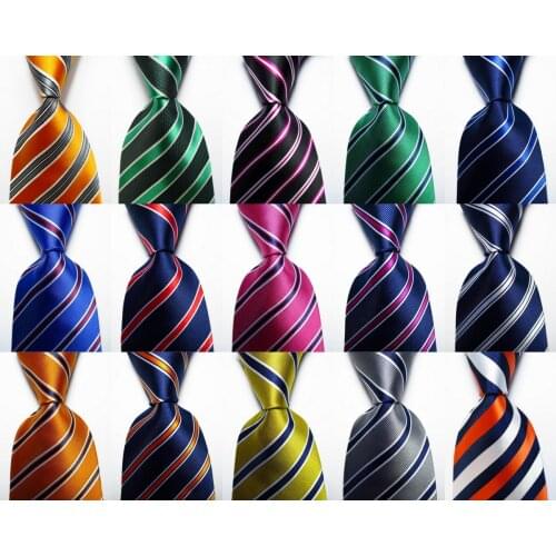 New Fashion Striped Tie Mens 9cm Silk Necktie Set Green Yellow Red Orange JACQUARD WOVEN 100% Silk Mens Tie Necktie