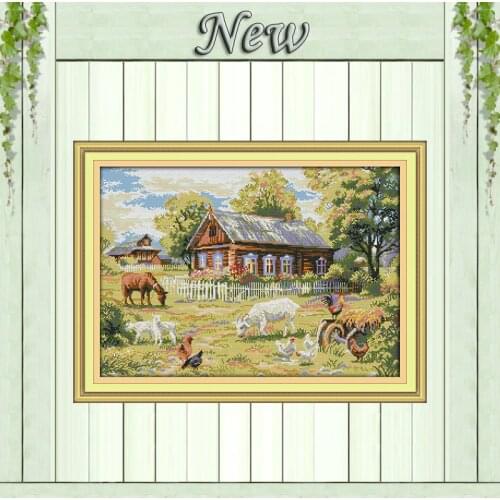 Farm scenery diy sheep horse painting counted print on canvas DMC 11CT 14CT kits chinese Cross Stitch embroidery needlework Sets