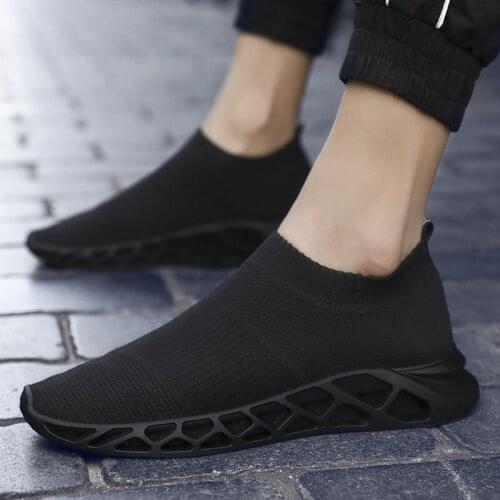NewMen Socks Sneakers Black White Man Fashion Casual Shoes Breathable Mesh Comfortable Light Slip-on Flat Shoes Loafers