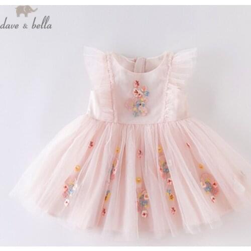 DBM14099 dave bella summer baby girls princess embroidery floral dress children fashion party dress kids infant lolita clothes