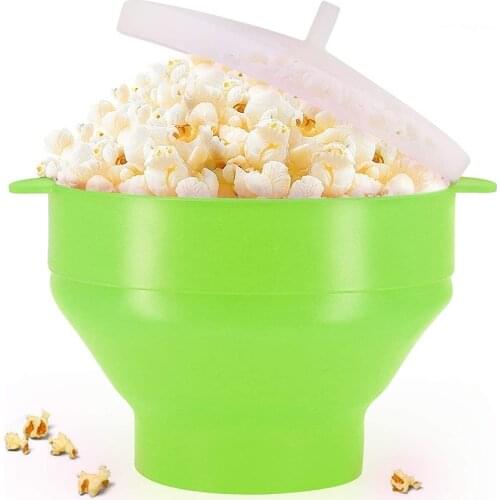 Microwave Popcorn Maker Silicone Popcorn Bucket Bowl With Lid Foldable High Temperature Kitchen Easy Tools