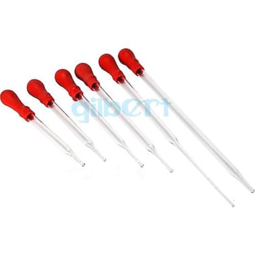 Durable clear Long Glass Experiment Medical Pipette Dropper Transfer Pipette Lab Supplies With Red Rub10cm