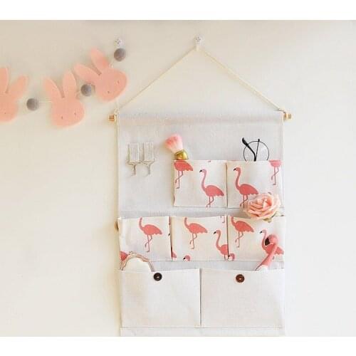 Ins simple hanging bag 7 pockets hanging bag cotton linen cloth art hanging type storage hanging bag