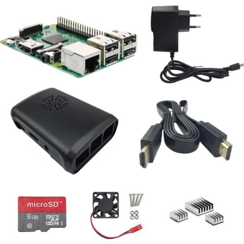 Raspberry Pi 3 Model B+ABS Case+Power Charger+HDMI Cable+Cooling Fan+8G Class 10 SD Card+Aluminum Heat Sink with Free Shipping