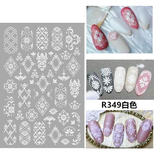 Self-adhesive 3D Stickers for Nails White Lines Flowers Nail Art Decorations Small Size Fashion Stickers Women Girl Nail Foil