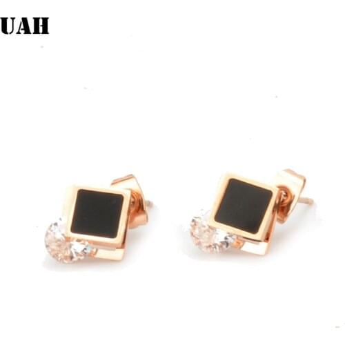 UAH rendy Square Stainless Stud Earrings For Women Black Enamel Earrings KoreanZirconia Jewelry Wholesale
