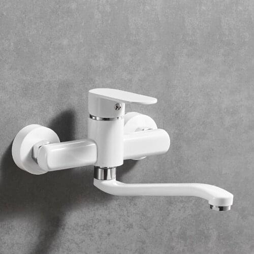 Mop Pool Faucet White Kitchen Tap Brass Sink Faucet Wall Mounted Kitchen Faucet Single Handle Washing Basin Hot & Cold Mixer Tap