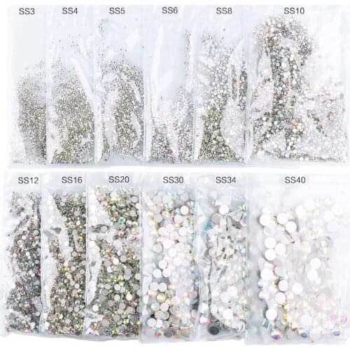 Swarovsky SS3-SS60 Super Glitter Crystal AB accessories Flat Back Glass Nail Art Rhinestone Nail strass Non Hot Fix Rhinestone