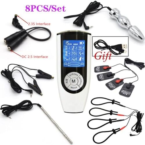Super Strong Host,Electric Shock Anal Vaginal Plug Urethra Stimulation Rod Cock Ring SM Nipple Clip Massage Pad BDSM Sex Toy Kit