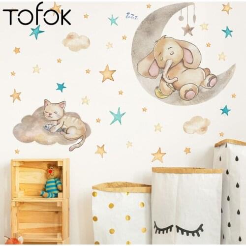 Tofok DIY Hand-painted Cartoon Kitten Animal Wall Sticker Children Room Nursery Wall Decoration Self-adhesive Waterproof Sticker