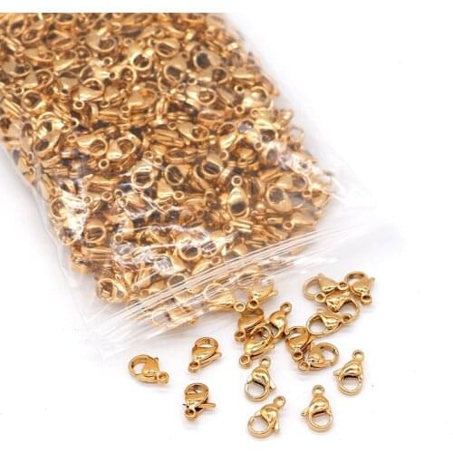 10pcs Stainless Steel Lobster Clasp Gold Color 9 10 11 12 13 15mm Hypoallergenic Trigger Connecting Buckle DIY Jewelry Findings
