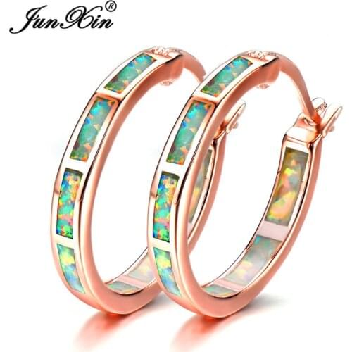 Luxury Female Round Circle Hoop Earrings Fashion Big White Fire Opal Earrings For Women Bride Cute Wedding Jewelry