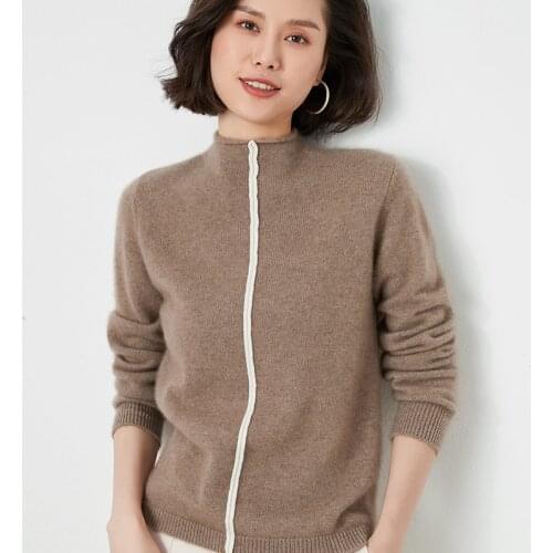 100% Pure Wool Cashmere Sweater Womens Half High neck Pullover Casual Knit Tops Korean Fashion Female Jacket Autumn and Winter